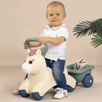 Little Smoby: Pony loopauto met aanhanger en opbergruimte onder de zitting - beige-groen - .afbeelding