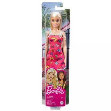 Barbie: Lutka s plavimi lasmi v roza obleki z vzorcem metuljev - .slika