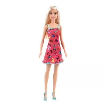 Barbie: Lutka s plavimi lasmi v roza obleki z vzorcem metuljev - .slika