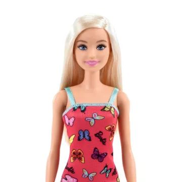 Barbie: Lutka s plavimi lasmi v roza obleki z vzorcem metuljev - .slika