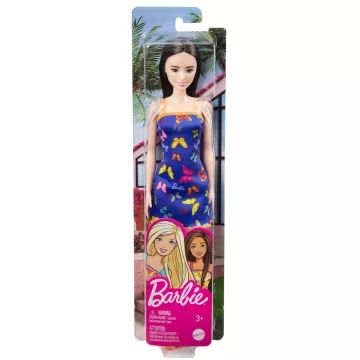 Barbie: Lutka s črnimi lasmi v modri obleki z vzorcem metuljev - .slika