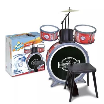 Bontempi: Conjunto de bateria rock 4 peças com banquinho - vermelho/preto - .Imagem