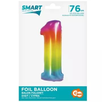 Duha barevná fóliová balón, 76 cm - číslo 1 - .obrázek
