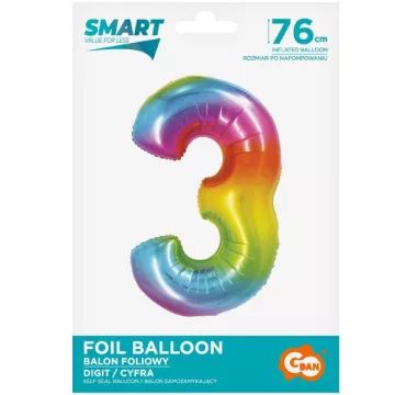 Regenboog folieballon, 76 cm - cijfer 3 - .afbeelding