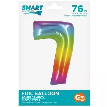 Palloncino in foil color arcobaleno, 76 cm - numero 7 - .immagine