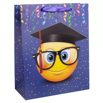 Pungă cadou cu model emoji cu tocă absolvire - 18 x 23 cm