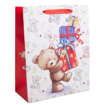 Pungă cadou cu model ursuleț cu cadouri - 26 x 32 cm