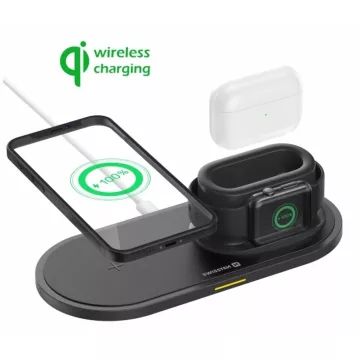 Swissten: Vezeték nélküli töltőállomás, 3 az 1-ben, fekete, 15 W - . kép