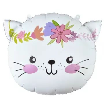 Balão de papel alumínio, coroa de flores de gatinho - 44 x 35 cm