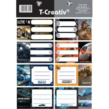 T-Creativ: Etykieta na zeszyty dla chłopców, zestaw 16 sztuk - różne rodzaje - .zdjęcie 