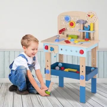 Tooky Toy: Fa barkácsasztal szerszámokkal - . kép