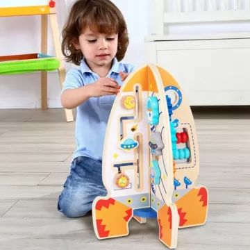Tooky Toy: Tábua Educativa 3D em formato de foguete, madeira - .Imagem