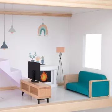 Tooky Toy: Kétemeletes babaház figurákkal, fa - . kép