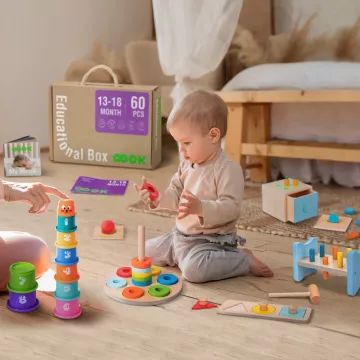 Sada rozvojových dřevěných hraček pro kojence Tooky Toy - 60 dílů - .obrázek