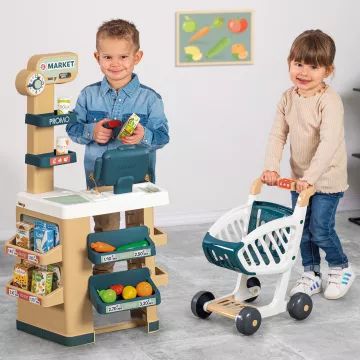 Smoby: Lielveikala spēļu komplekts ar iepirkumu ratiņiem - 34 gab. - .attēls