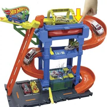 Hot Wheels City: Etageret bilvaskesæt med farveskiftende lille bil - .billede