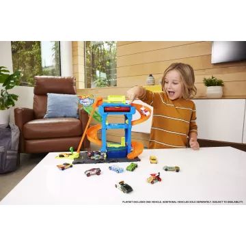 Hot Wheels City: Etageret bilvaskesæt med farveskiftende lille bil - .billede