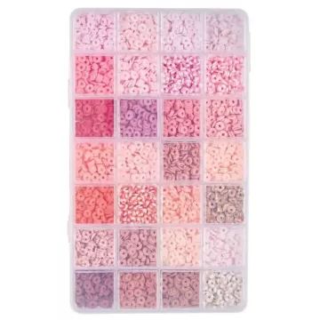 Conjunto de contas de argila para fazer pulseira - rosa - .Imagem