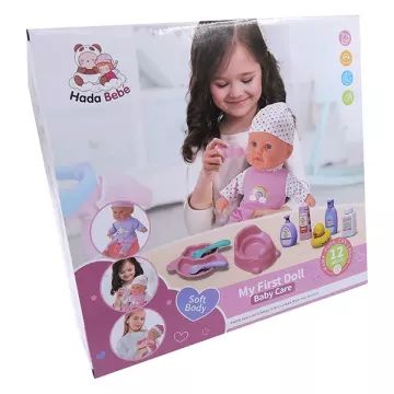 Interaktív játékbaba csíkos nadrágban, kiegészítőkkel - 35 cm - . kép