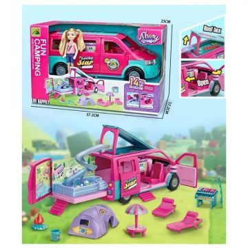 Camper met baby en accessoires - set van 11 stuks - .afbeelding