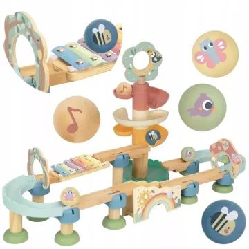 Tooky Toy: Duhový chrastící kuličkový dráhový set - .obrázek