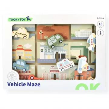 Tooky Toy: Labirinto de madeira com veículos - .Imagem