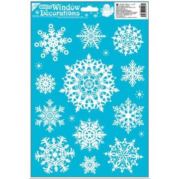 Fulgi de nea, autocolant cu sclipici pentru fereastră, 42 x 30 cm, alb - diverse modele - .foto