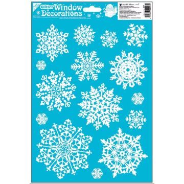 Schneeflocken Glitzer Fenstersticker, 42 x 30 cm, weiß - verschiedene Varianten - . bild aus
