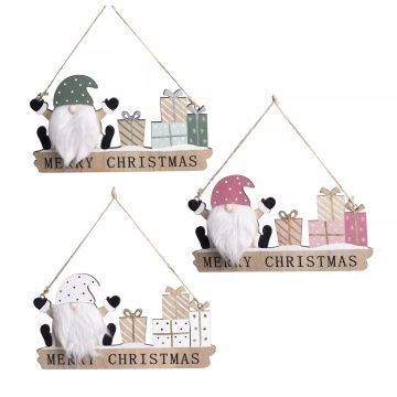 Karácsonyi manó ajtódísz akasztóval, fa, 13 x 25 cm - többféle - . kép