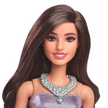 Barbie: Fashionista divatbaba fényes lila ruhában - . kép