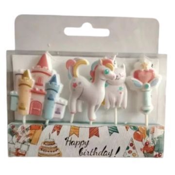 Set di candele per festa a tema unicorno - 4 pezzi - .immagine