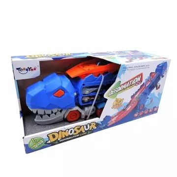 Set lansator de mașinuțe în formă de dinozaur cu 2 mașinuțe, AMBALAJ DETERIORAT - .foto