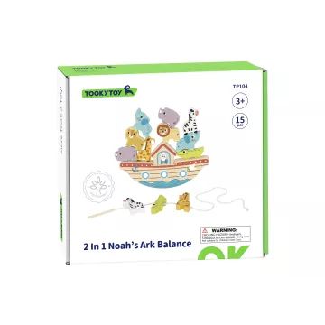 Tooky Toy: 2 az 1-ben Noé bárkája egyensúlyozó- és fűzős játék - . kép