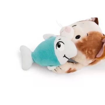 Nici : Chat en peluche porte-bonheur et poisson, allongé - 30 cm - .image