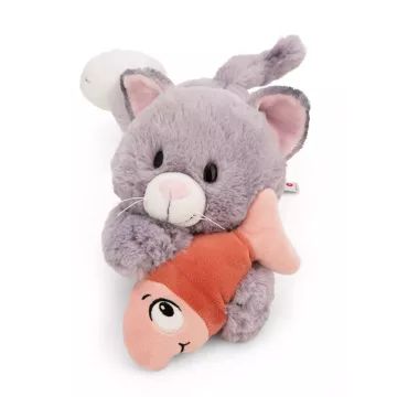 Nici: Šedá plyšová kočka s rybou, ležící - 30 cm - .obrázek