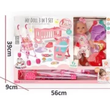 Bambola con suoni, culla e accessori - 30 cm - .immagine