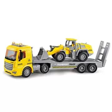 Spielset mit Autotransporter und Arbeitsmaschine - . bild aus
