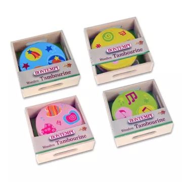 Bontempi: Tamborim de madeira com 6 pratos - 4 cm, várias cores - .Imagem