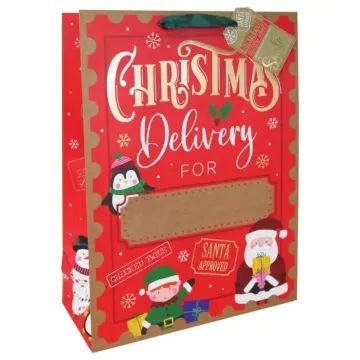 Manó és mikulás mintás feliratozható dísztasak - 33 x 45.5 cm - JátékNet.hu