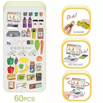 Szupermarket játékszett bevásárlókocsival - 60 db-os - CSOMAGOLÁSSÉRÜLT - . kép