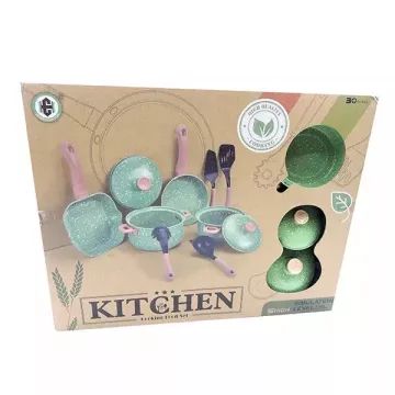 Konyhai edény szett, fém – zöld CSOMAGOLÁSSÉRÜLT - . kép