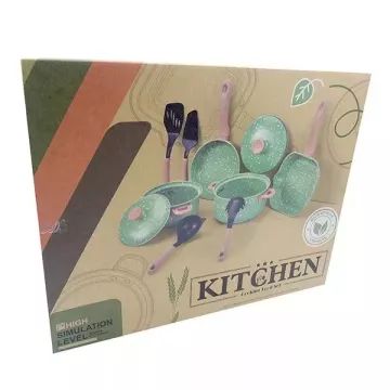 Konyhai edény szett, fém – zöld CSOMAGOLÁSSÉRÜLT - . kép