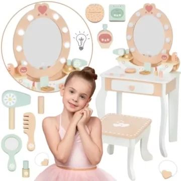 Tooky Toy: penteadeira de madeira com corações e luz, 92 cm - .Imagem