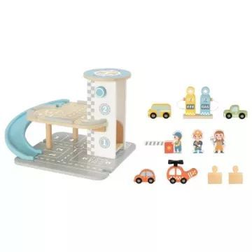 Tooky Toy: Aparcamiento de madera con accesorios - .imagen