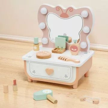 Tooky Toy: Pillangós fésülködőasztal fából, világítással - 34 cm - . kép