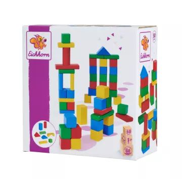Eichhorn: Színes fa építőkocka készlet - 50 darabos - . kép