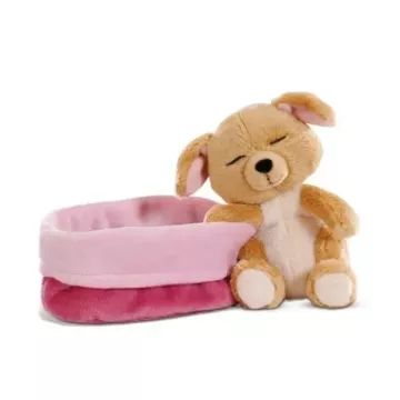 Nici: Alvó bézs kutya plüssfigura kosárban - 12 cm - . kép