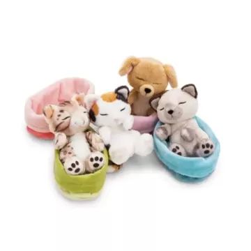 Nici: Alvó bézs kutya plüssfigura kosárban - 12 cm - . kép