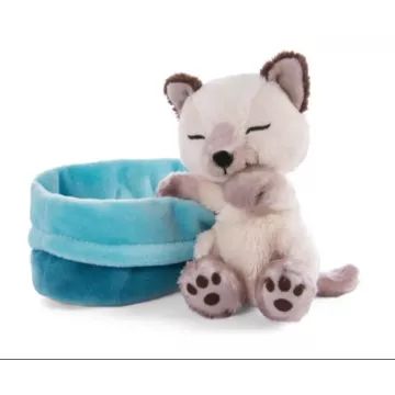 Nici: Alvó sziámi cica plüssfigura kosárban - 12 cm - . kép