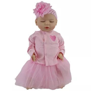 Reborn kislány játékbaba rózsaszín tüllszoknyában - 43 cm - . kép